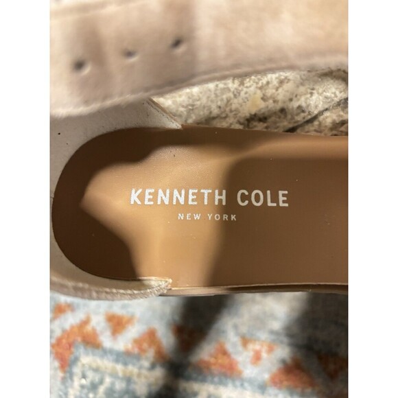 KENNETH COLE Judd Tan Suede T-Strap Demi Wedge Back Zip Buckle Sandals Shoes 8 - Picture 4 of 8